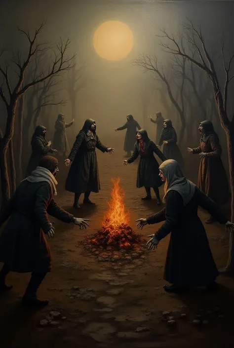  I need to make a mural with the theme : hunt, Persecution and Witch Burning .  could I generate a mural on this theme to give me ideas? I need it to be for school.