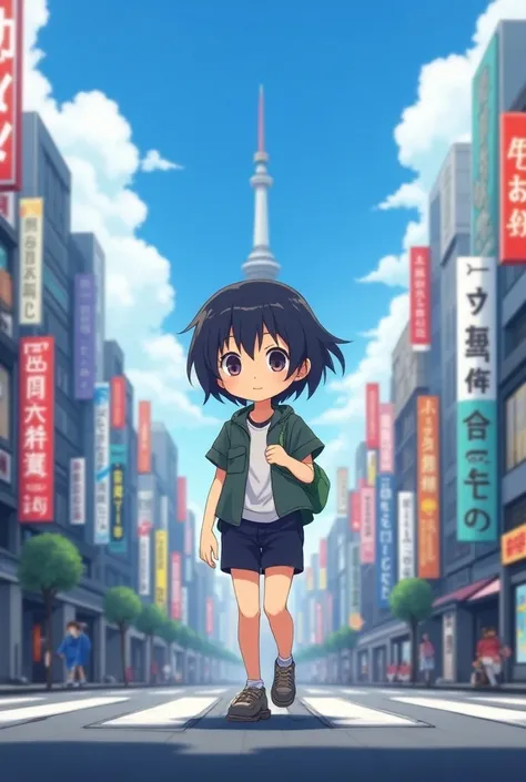 Cute boy in tokyo city anime