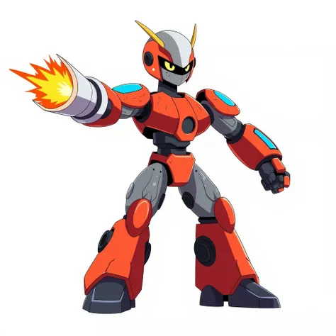 medabots, charmander pokemon, red and white, cannon armor, white background