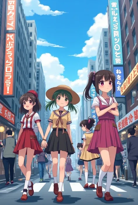 Cute girls stylish in tokyo city anime