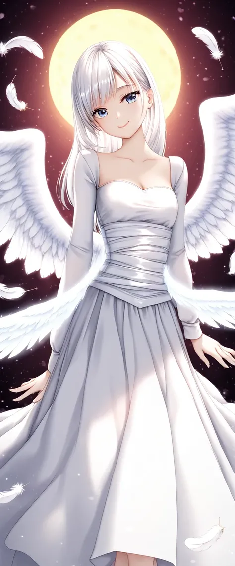 (Anime Art),(top-quality),(masterpiece),(4K Anime Style),Delicately painted face, 1 girl,((Alone)),( Transparent Female Angel ),( Beautiful and Exquisite Angel Wings ),Flapping,Wings Fluttering ,  Beautiful Detailed Blue Eyes Sitting on the Crescent Moon  ...