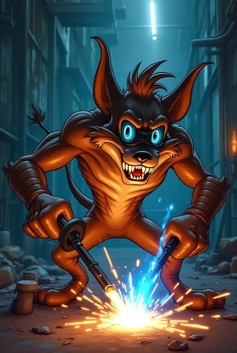 Generate Taz from the Looney Toons by welding with oxygen and that he also brings his mask
