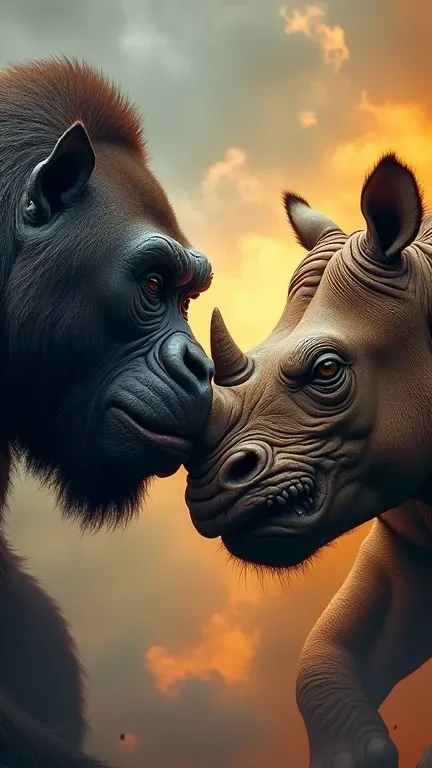 
Give me detailed instructions on these two "First, create an image where a [Gorilla] and a [Rhinoceros] are placed together, both furious and facing each other. Make sure the background matches their intense expressions In the second image, create a hybri...