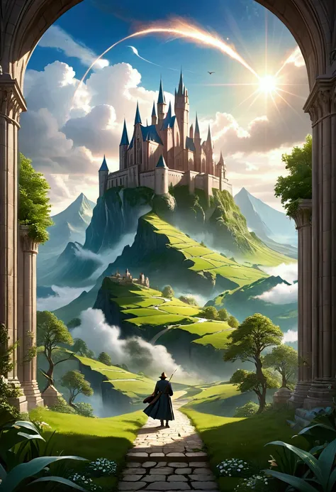 magical medieval world ,  fantastic beasts and green landscapes