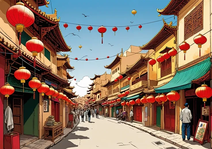 Chinatown on Meknes, Hiroyuki Imaishi style + France hand drawn art