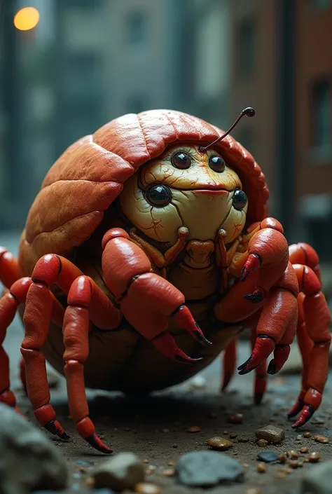 full-body shot of Harley Quinn reimagined as a hermit crab, breasts, large breasts, 