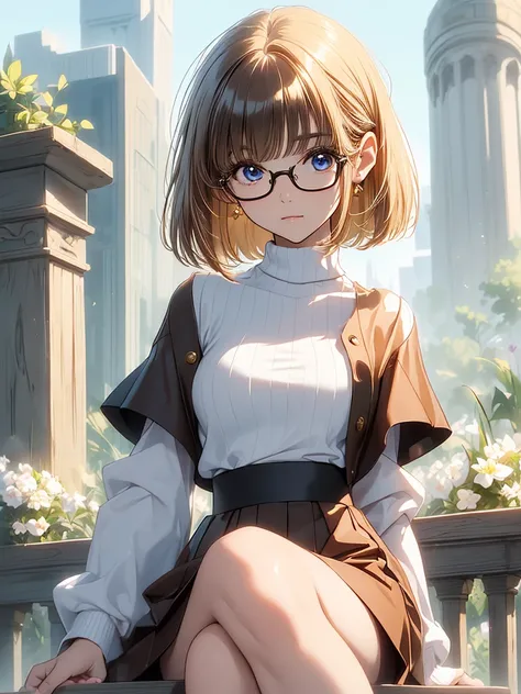 (( best quality)), ((masterpiece)), ( Details),  perfect face,((One woman)), elegant mature women,(非常に Detailsな皮膚),beautiful胸,Pale skin,Pointed Chest,(Large Breasts),(Small waist),Glasses,Blue Eyes,( fantasy art,Highest quality,Surreal Portraits,(8k), supe...