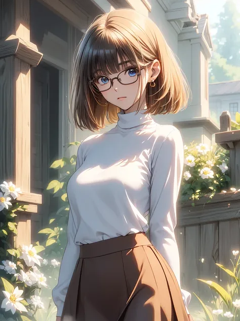 (( best quality)), ((masterpiece)), ( Details),  perfect face,((One woman)), elegant mature women,(非常に Detailsな皮膚),beautiful胸,Pale skin,Pointed Chest,(Large Breasts),(Small waist),Glasses,Blue Eyes,( fantasy art,Highest quality,Surreal Portraits,(8k), supe...