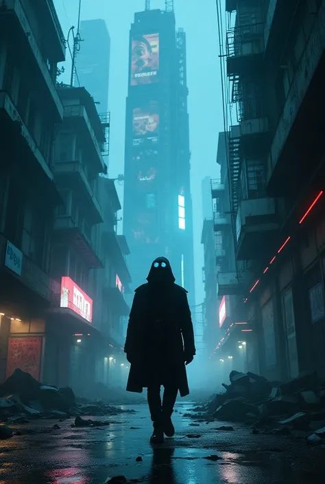  Create an image that defines the cyberpunk genre, both in cinema and literature .  Mixing high technology and low quality of life 