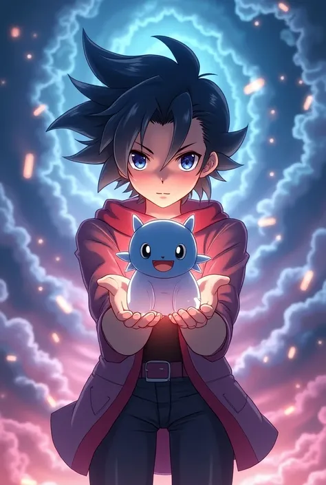 The apple of the anime krd holds a Pokémon in his hands