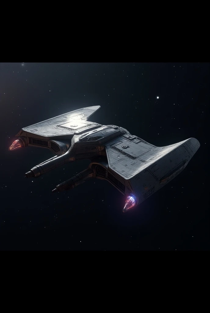 a futuristic starship with the shape of a star trek ship and the wings of a klingon ship, highly detailed, masterpiece, cinematic lighting, hyper realistic, 8k, dramatic, awe-inspiring, sleek, elegant, powerful, dynamic, glowing thrusters, intricate detail...