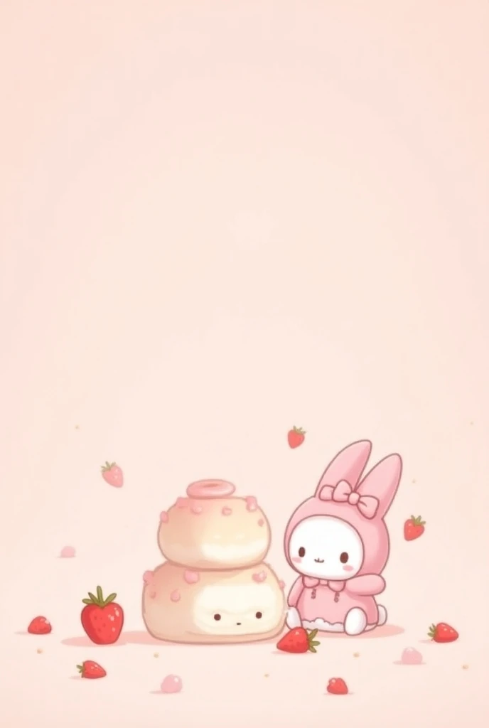 I want a 1024x1024 px background with my melody and cinnamon roll with strawberries and pink background 