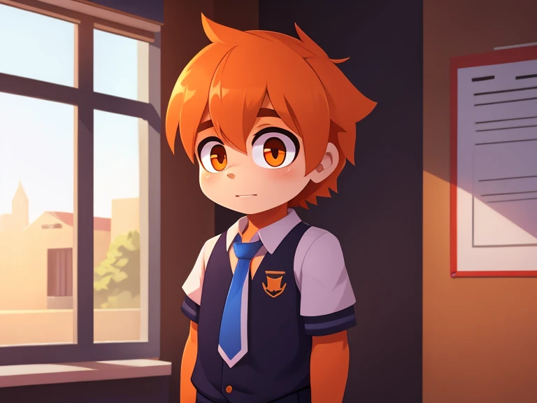 Shota boy orange hair orange eyes school background High quality Dharit Shams 