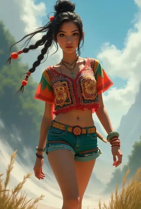 Clothing from the Mexican Otomí culture inspired by the air masters of the Avatar series The Legend of Aang.
 Show me a girl in short shorts and an otomi-style blouse.
Fashion designs .