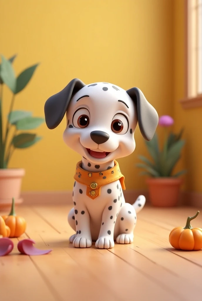 Beautiful cute 3D animation with cute Dalmatian dog costume in a cute environment