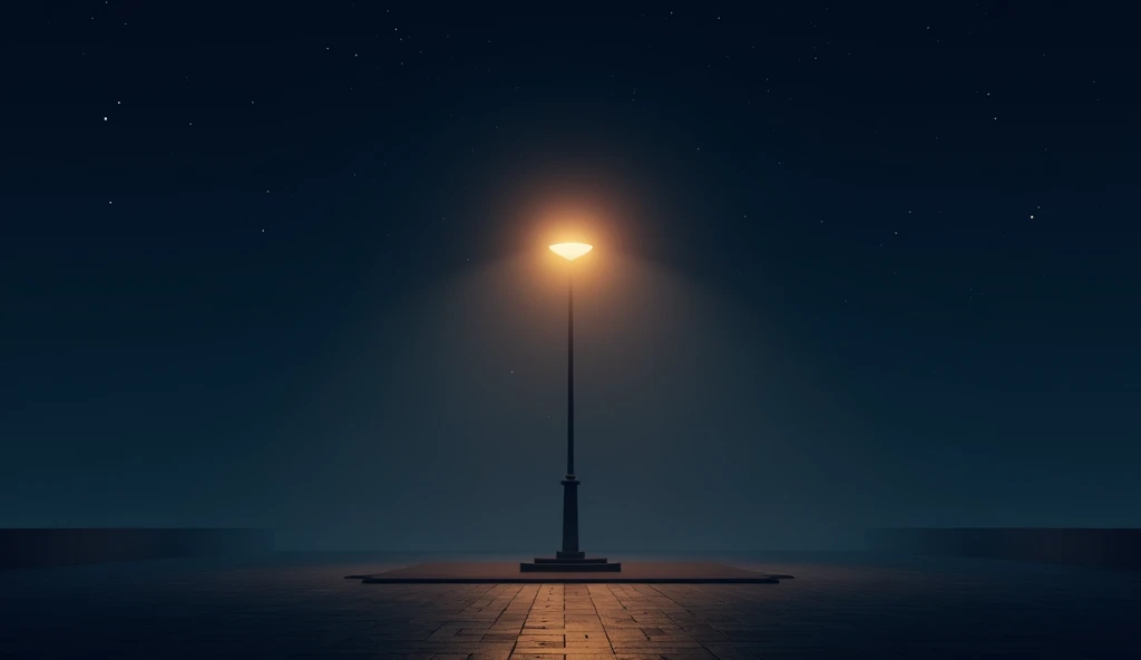  a square with a lamp post,  without characters, dark gradient background, starry sky, cinematic