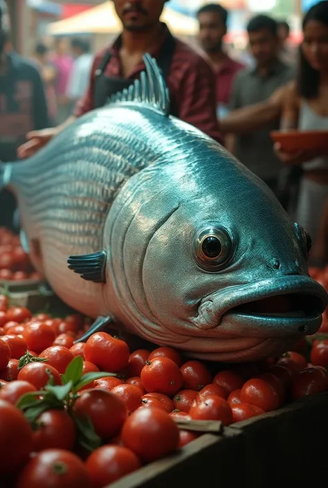  a big fish at the market stand, The fish is to sell 