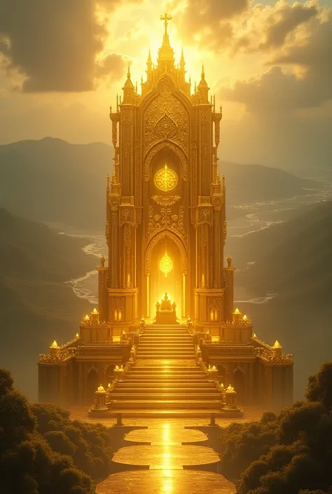 Create an image of a very shiny golden throne over the nations 