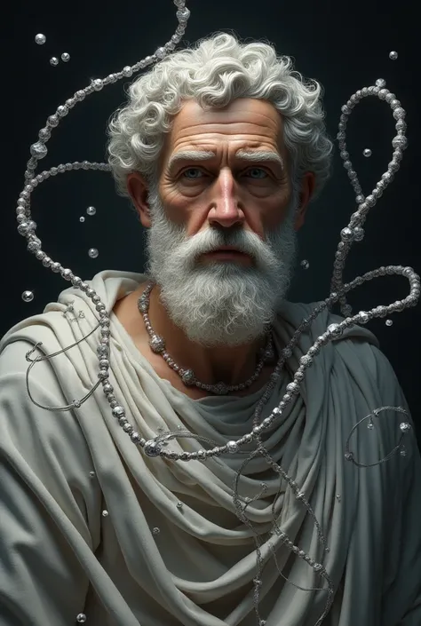 Philosopher Plato using many silver cords with diamonds