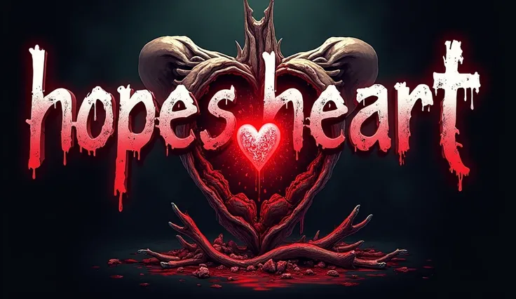 A gruesome, high-impact logo for a Deathcore band featuring the haunting, bold text "hopesheart" in a distressed, neon-lit, graffiti-style font with dripping, metallic blood accents, encircling a macabre scene: a burst-open, skinless female models chest, w...