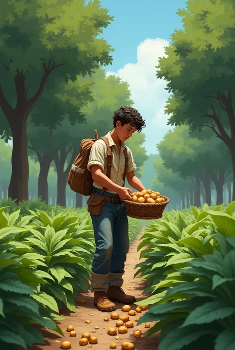 Teenage brown male removing potatoes from an orchard

