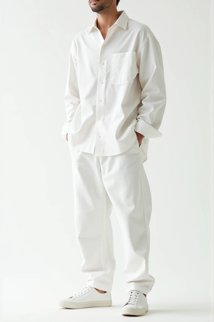 Person wearing a white shirt
White baggy pant
White shoes