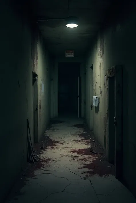 The crime scene:  Dark and disturbing scenarios that suggest violence , such as a cracked wall or a deteriorated room .  An illustration of a gloomy basement could also be included,  to evoke the atmosphere where the ending of the story takes place .