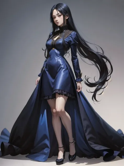 anime girl in a blue dress with long black hair, a character portrait, anime full body illustration, full body illustration, single character full body, full-body character portrait, character full body portrait, fullbody portrait, full body character port...