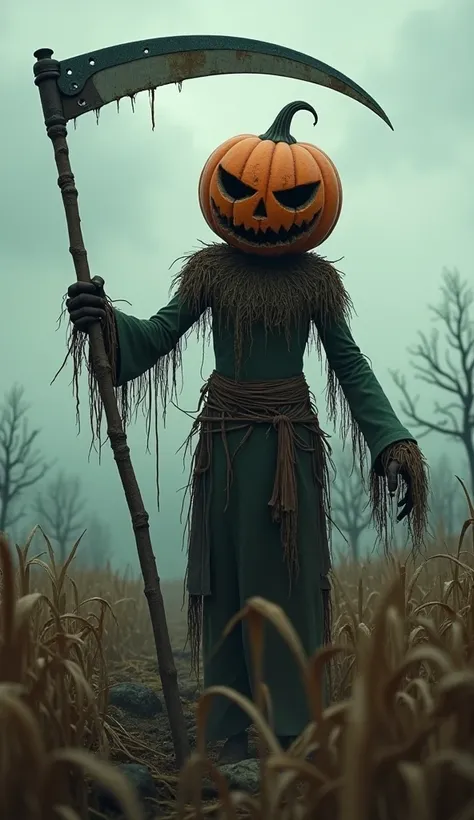 Scarecrow pumpkin Head with sycth