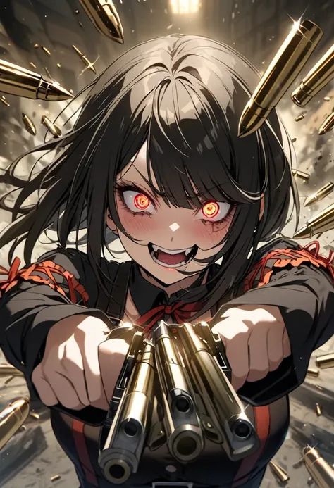 crazy, devil eyes, Tokisaki Kurumi, holding guns, bullets