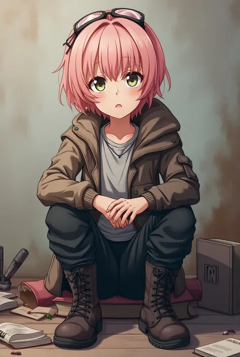 Fusion of Sayori (Doi Doki Literature Club) with Kiritsugu Emiya (Fate/Zero).
