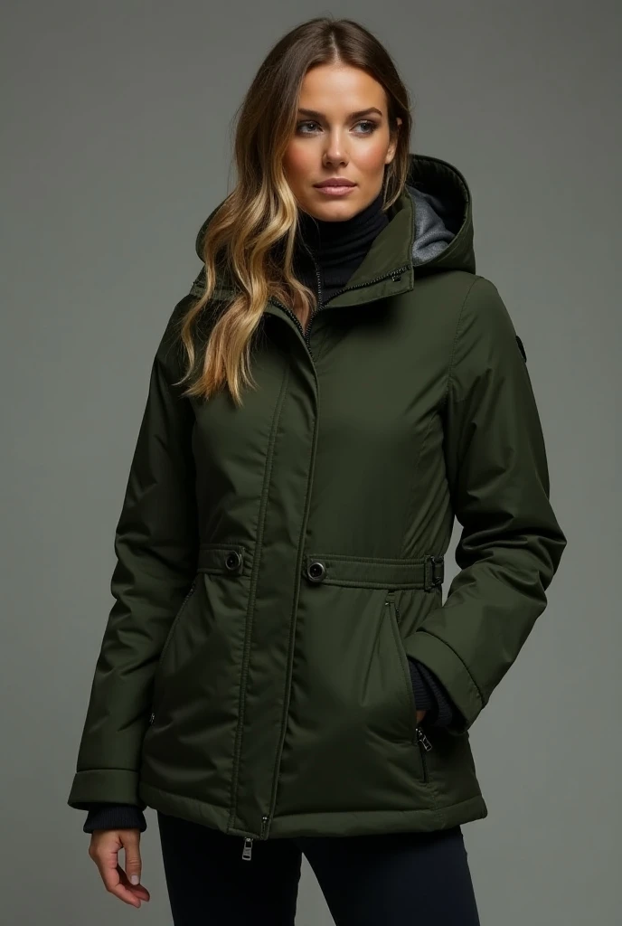 A dark green jacket for men and women 
 But warmer jacket separate it that combines men separately and women 
A dark green warm jacket 
Perfect now send it to me for a woman 