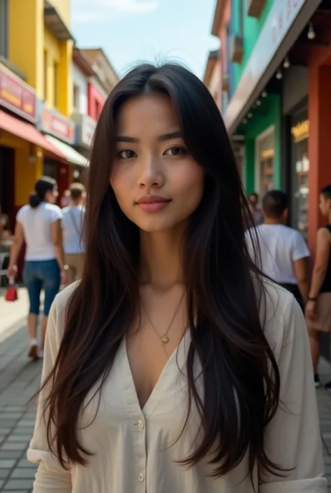 Photo of an adult Asian girl named Suriá, long haired, dark, smooth and loose.  Spontaneous photo at Shopping Curitiba, from Curitiba , Paraná, Brazil.