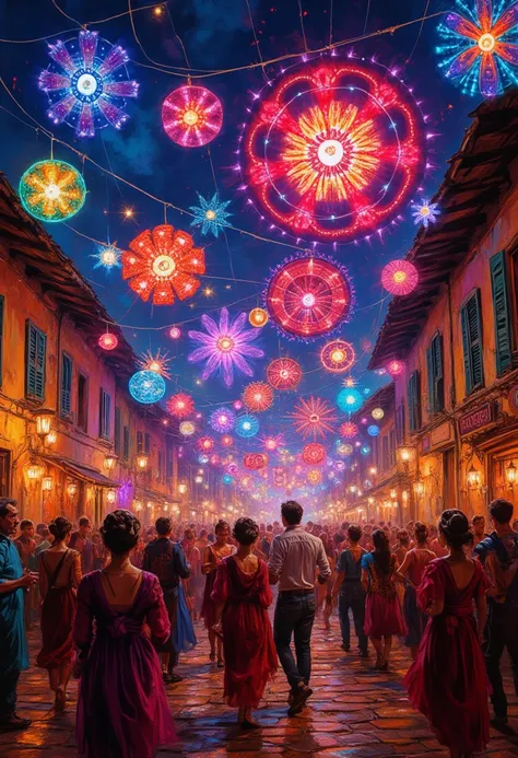 joy, it’s party, beddu me drink, dance and sing under a typical festive luminaria of southern italy, supported by high poles we ...