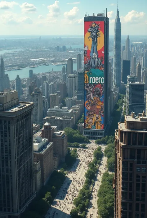 I want to see a very big city with a painting that says MERO 