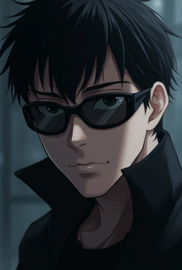 Male character wearing dark black glasses inspired by the anime Jujutsu Kaisen 