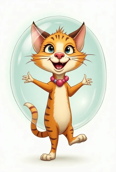 A funny face half cat and half dog , vintage and cartoon style caricature inside a soap bubble on a transparent background png