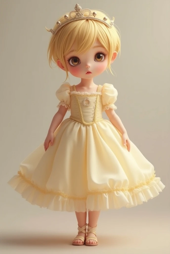 A blond boy with bangs in a princess dress
