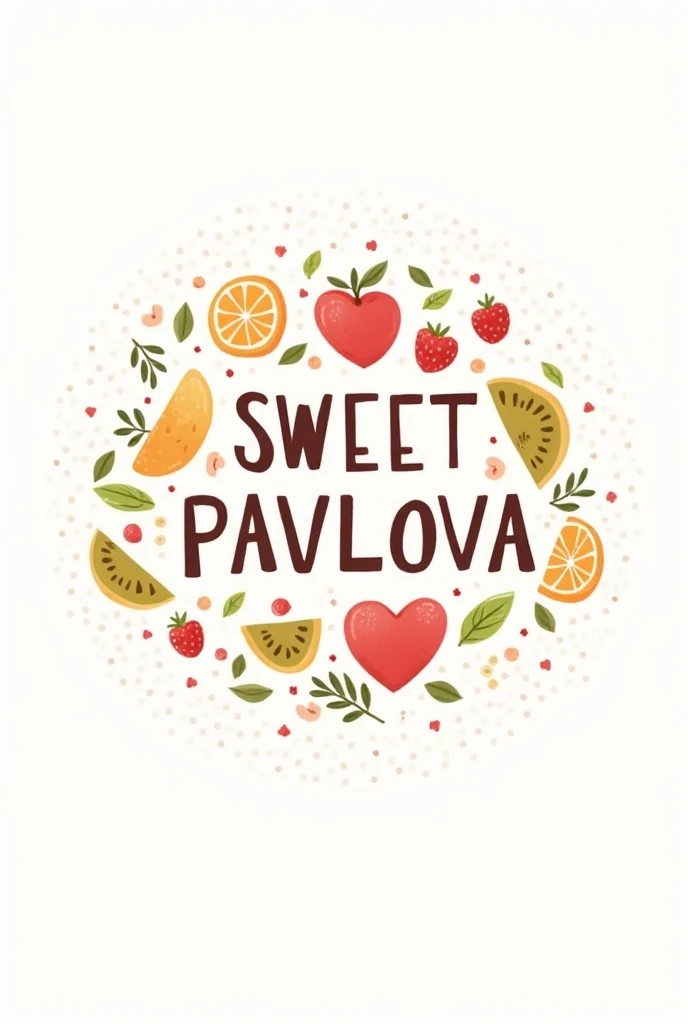 I need a logo that says "Sweet Pavlova "  with the characteristics of having fruits and pavlovas