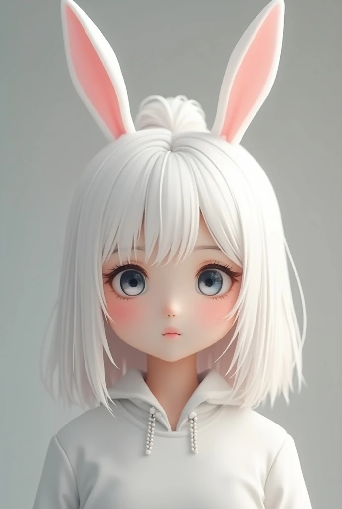 a girl with white hair, bunny ears , rabbit tail, of 18 years, completely beautiful, innocent, adorable, korean