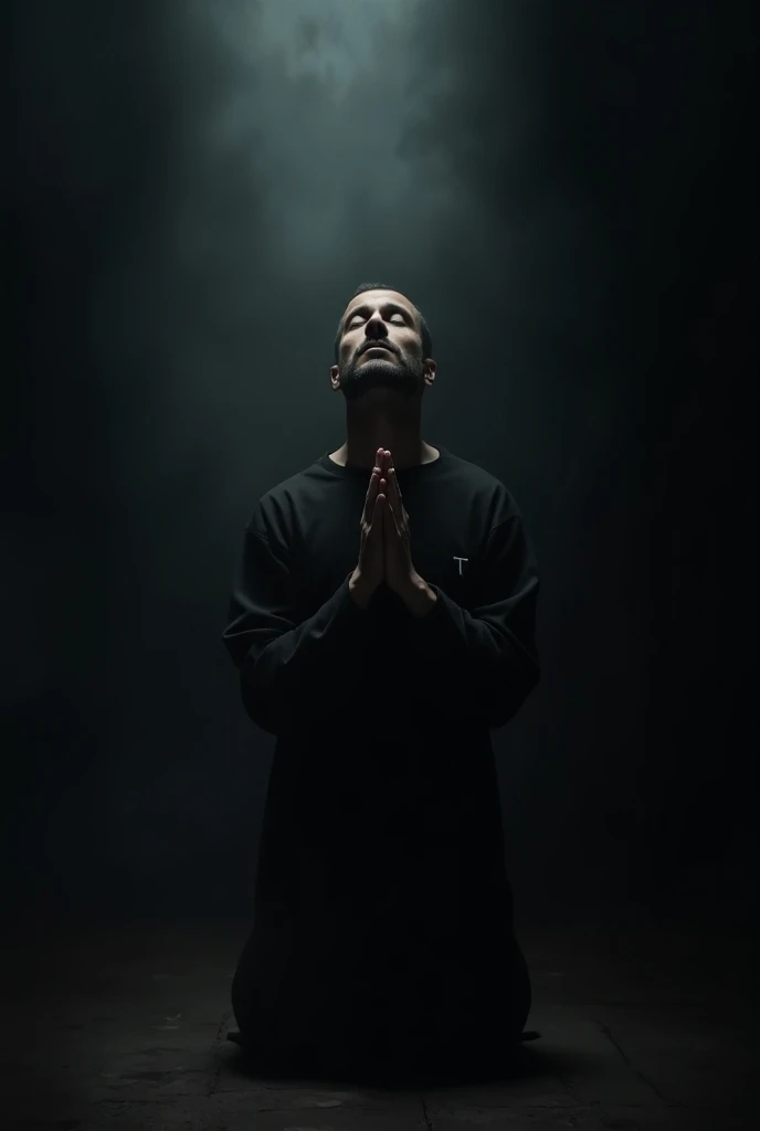 Man praying in dark environment