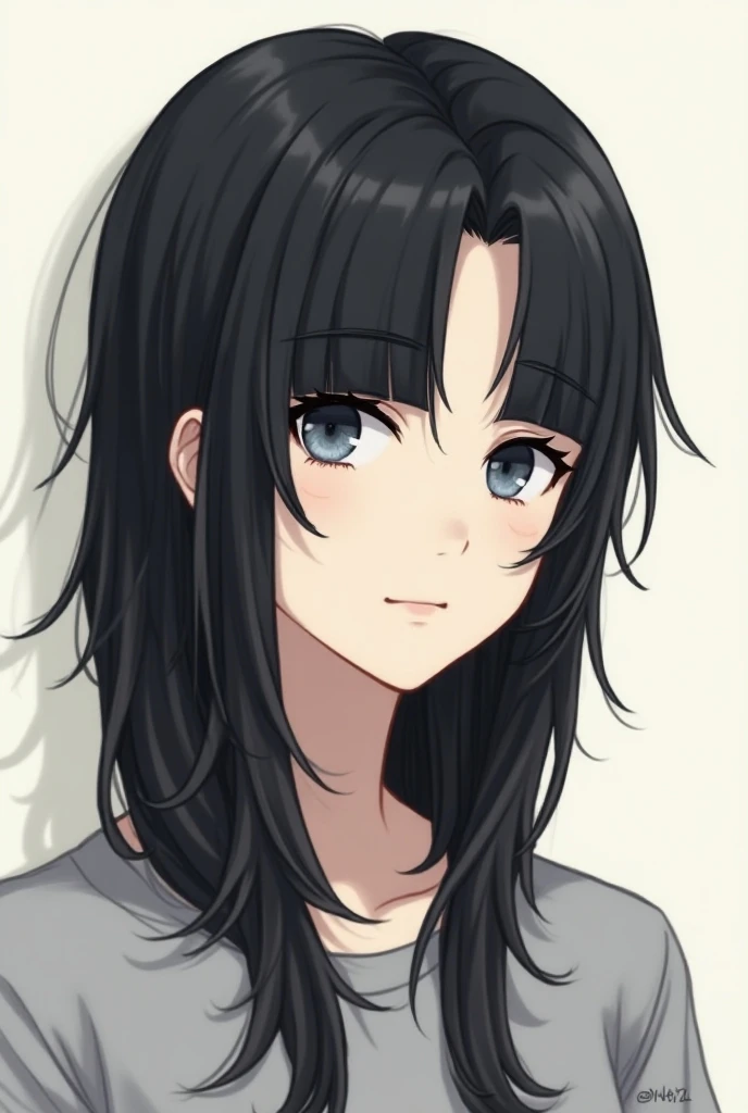 Anime boy man 
long black hair
Cut two blocks
