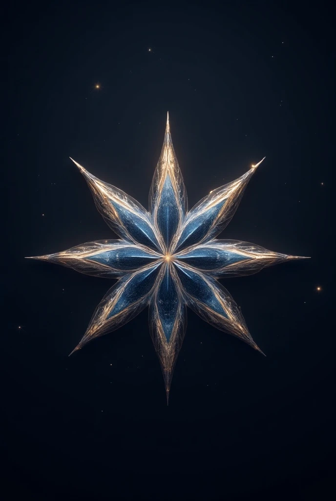 Make me a star with 5 branches the inside is dark navy blue mixed with a little bit of white and the edges of the star are very golden the inside should be a bit wavy and sparkly .an ultra-realistic star with the instructions I gave you 