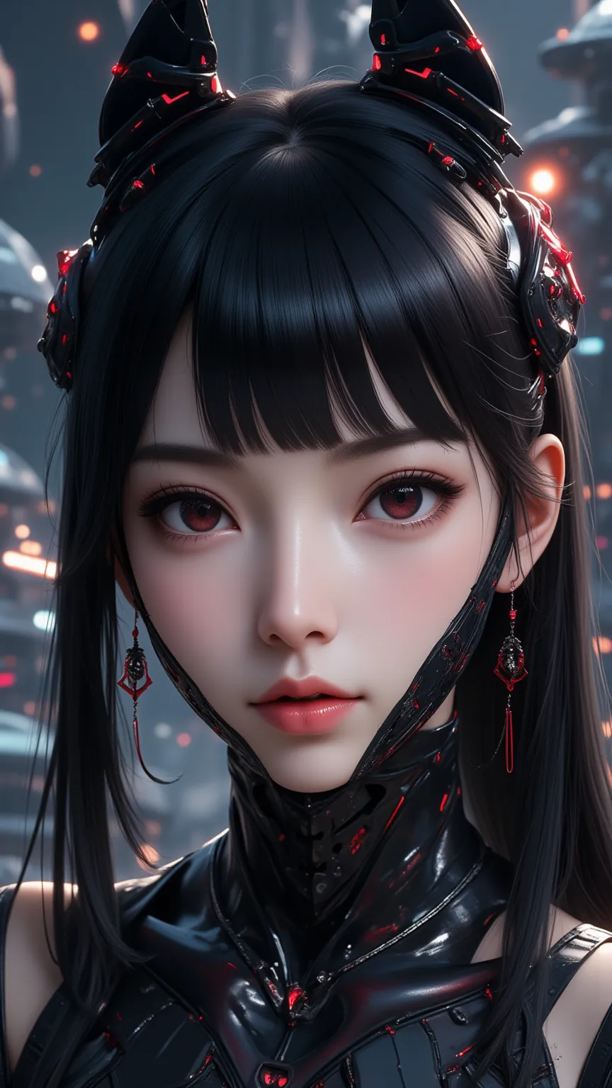 ((best quality)), ((masterpiece)), (detailed), perfect face of cyberpunk mecha japanese girl, young, pure, pale, face blush, shi...