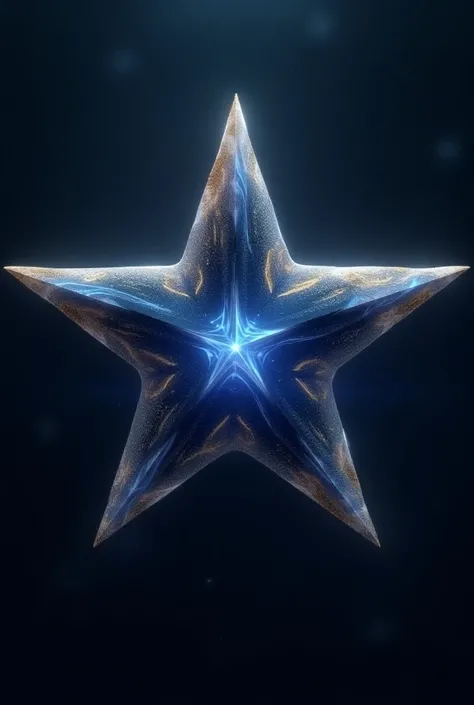 Create me a star with 5 branches the inside is navy blue mixed with a little bit of white and the edges of the star are very golden the inside should be a bit warpy and sparkly .an ultra-realistic star with the instructions I gave you 