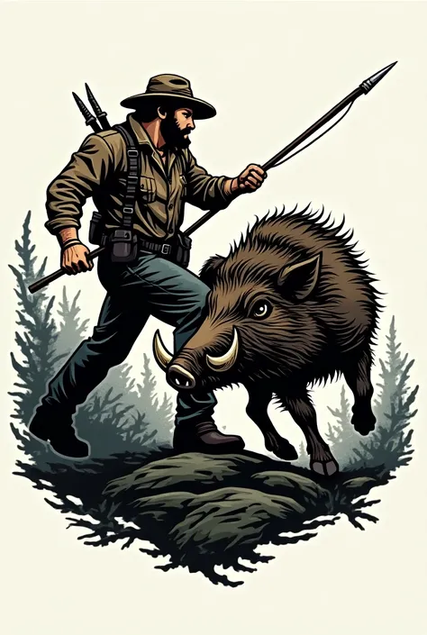 Hunter and wild boar logo 