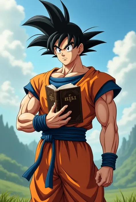 Goku with a bible in his hand.