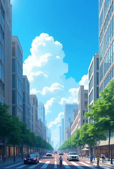 Street with blue sky and white clouds