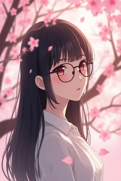  Cherry trees wallpaper, A teenage woman, ,  dark brown slanted eyes ,  long straight black hair , Are you wearing glasses  