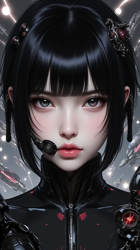 ((best quality)), ((masterpiece)), (detailed), perfect face of cyberpunk mecha japanese girl, young, pure, pale, face blush, shi...